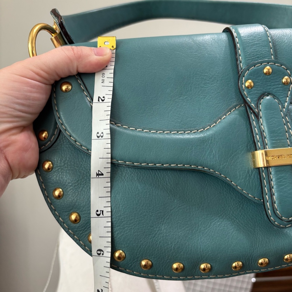Vintage Michael Kors Teal Studded Leather Shoulder Bag Y2K - Picture 10 of 12